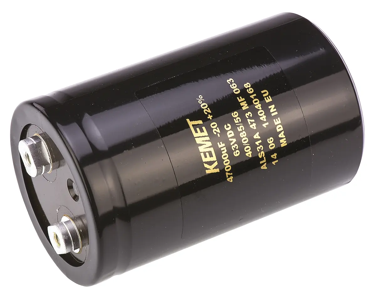 Produktfoto 1 von KEMET ALS31, Schraub Aluminium-Elektrolyt Kondensator 47000μF ±20% / 63V dc, Ø 66mm x 105mm x 105mm, +85°C