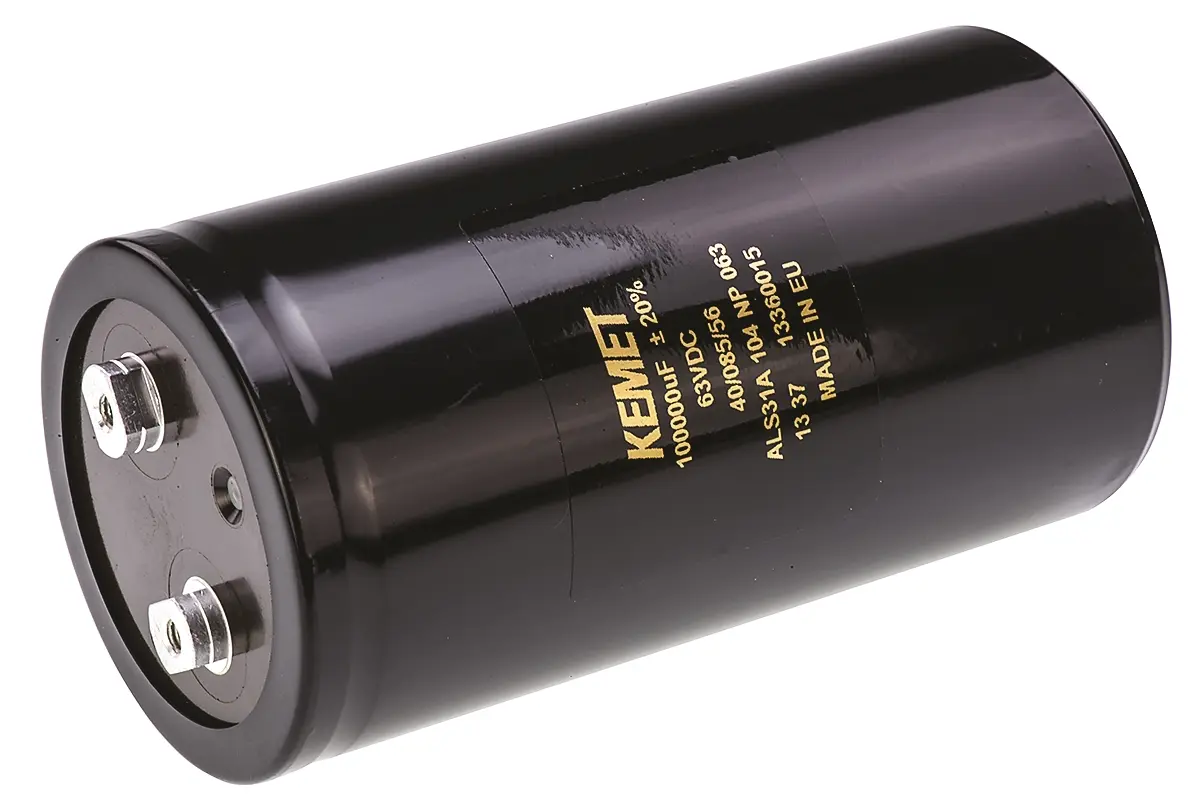Produktfoto 1 von KEMET ALS31, Schraub Aluminium-Elektrolyt Kondensator 0.1F ±20% / 63V dc, Ø 77mm x 146mm x 146mm, +85°C