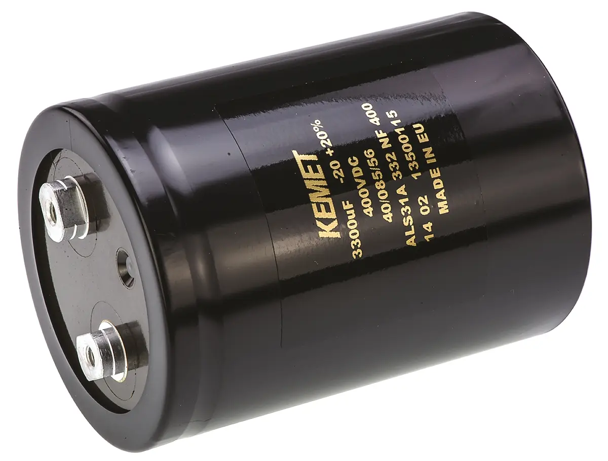 Produktfoto 1 von KEMET ALS31, Schraub Aluminium-Elektrolyt Kondensator 3300μF ±20% / 400V dc, Ø 77mm x 105mm x 105mm, +85°C