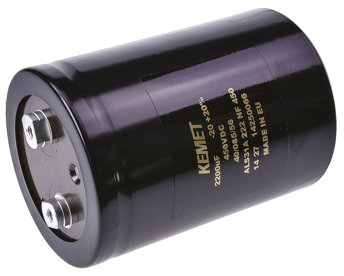 Produktfoto 1 von KEMET ALS31, Schraub Aluminium-Elektrolyt Kondensator 2200μF ±20% / 450V dc, Ø 77mm x 105mm x 105mm, +85°C