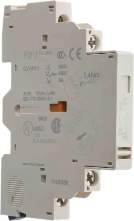 Produktfoto 1 von Schneider Electric GVAN Hilfskontakt 2-polig Seitlich, 1 Schließer/1 Öffner mit Schraubanschlussklemme Anschluss 6 A,