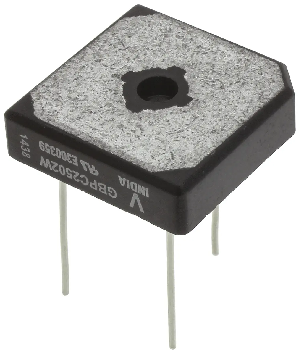 Produktfoto 1 von Vishay Brückengleichrichter, 1-phasig 25A 200V THT 1.1V GBPC-W 4-Pin 5μA