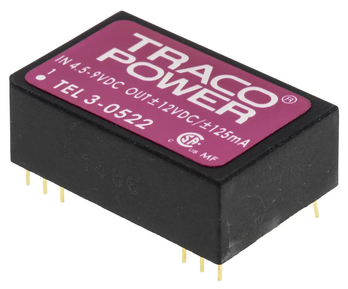 TRACOPOWER TEL 3 DC/DC-Wandler 3W 5 V dc IN, ±12V dc OUT / ±125mA Durchsteckmontage 1.5kV dc isoliert