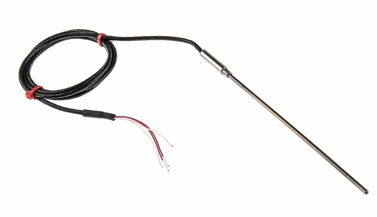 Produktfoto 1 von RS PRO PT100 Sensorelement Widerstandsthermometer Edelstahl Ø 3mm x 150mm, -50°C → +500°C, 1m Leitung