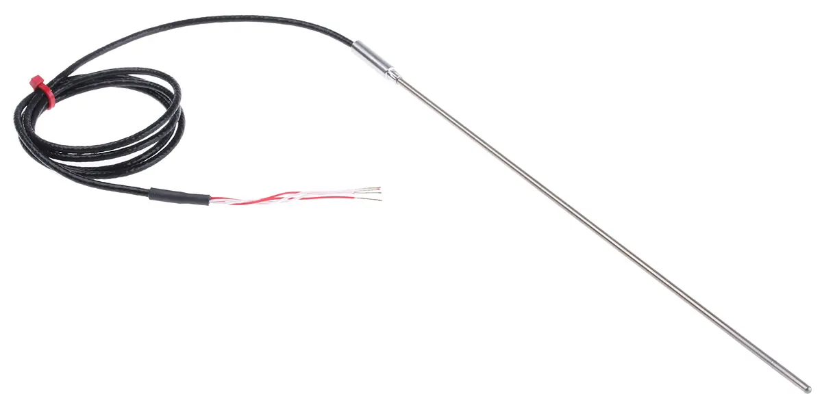 Produktfoto 1 von RS PRO PT100 Sensorelement Widerstandsthermometer Edelstahl Ø 3mm x 250mm, -50°C → +500°C, 1m Leitung