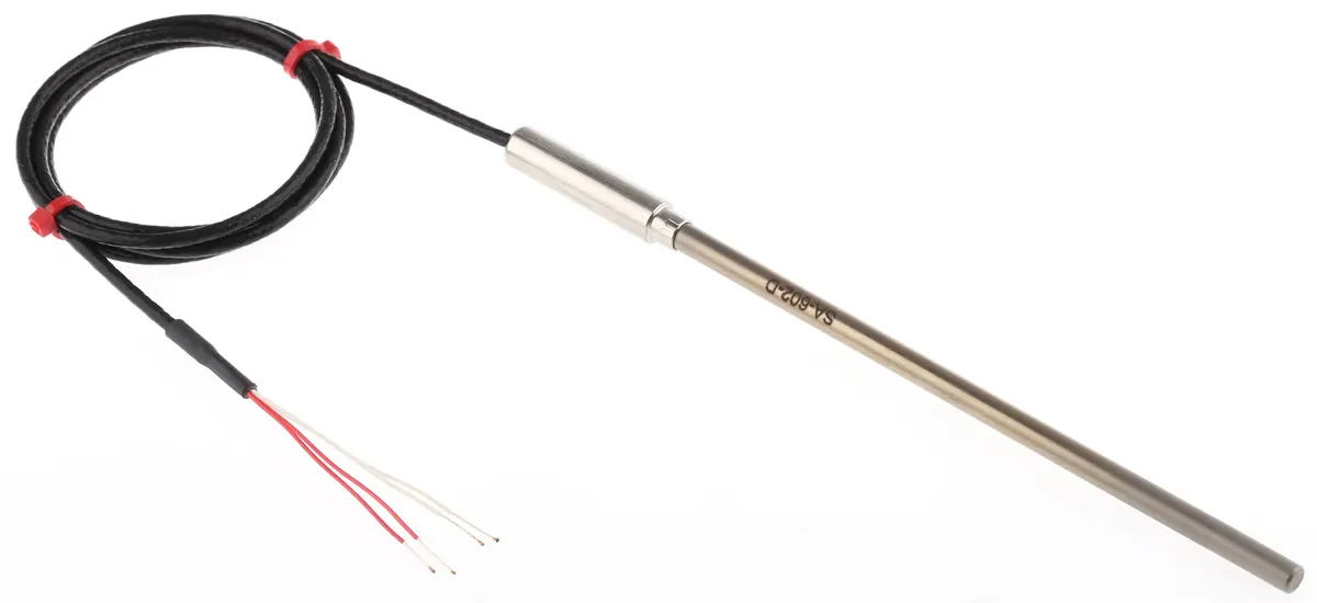 Produktfoto 1 von RS PRO PT100 Sensorelement Widerstandsthermometer Edelstahl Ø 6mm x 150mm, -50°C → +500°C, 1m Leitung