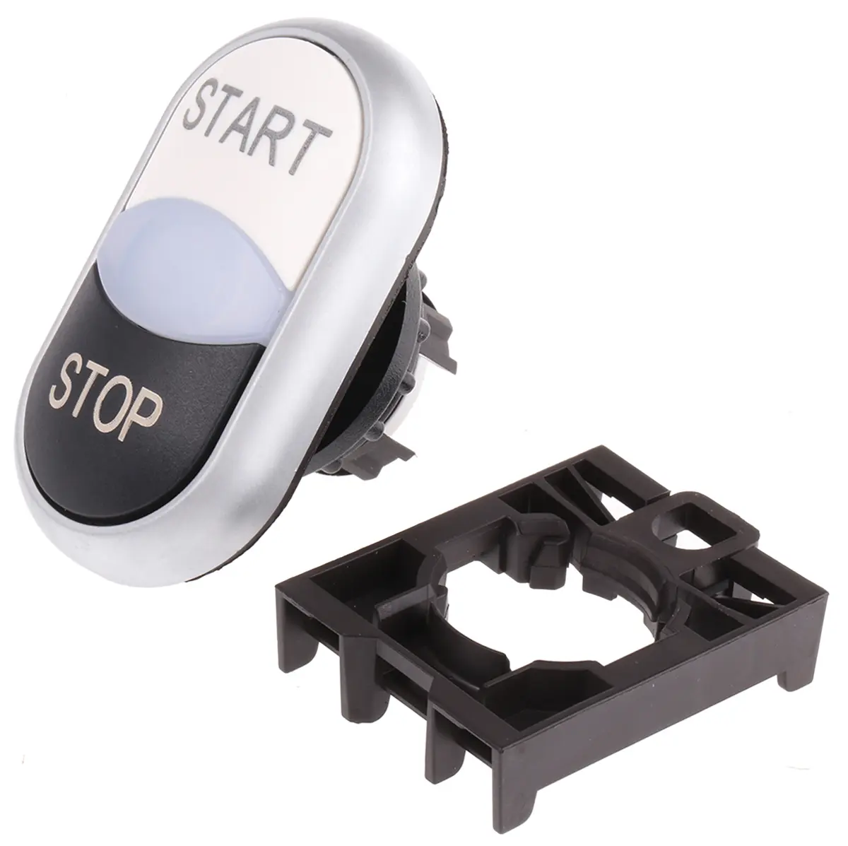 Produktfoto 1 von Eaton RMQ Titan M22 Drucktastenkopf Ø 22 mm, Schwarz, Weiß Tastend Oval, beleuchtet Zweifach Kunststoff, IP66