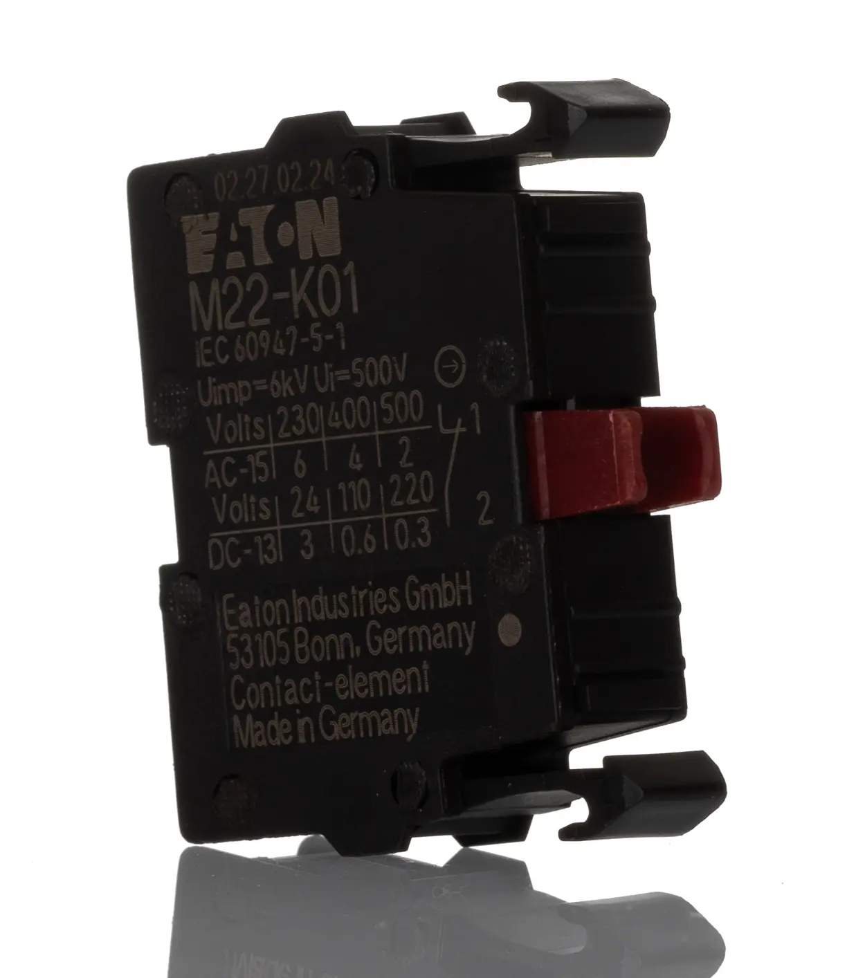Produktfoto 1 von Eaton 500 V ac Kontaktblock 1 Öffner für Serie N(S)1(-4), Serie NZM1(-4), Serie PN1(-4) Schraube
