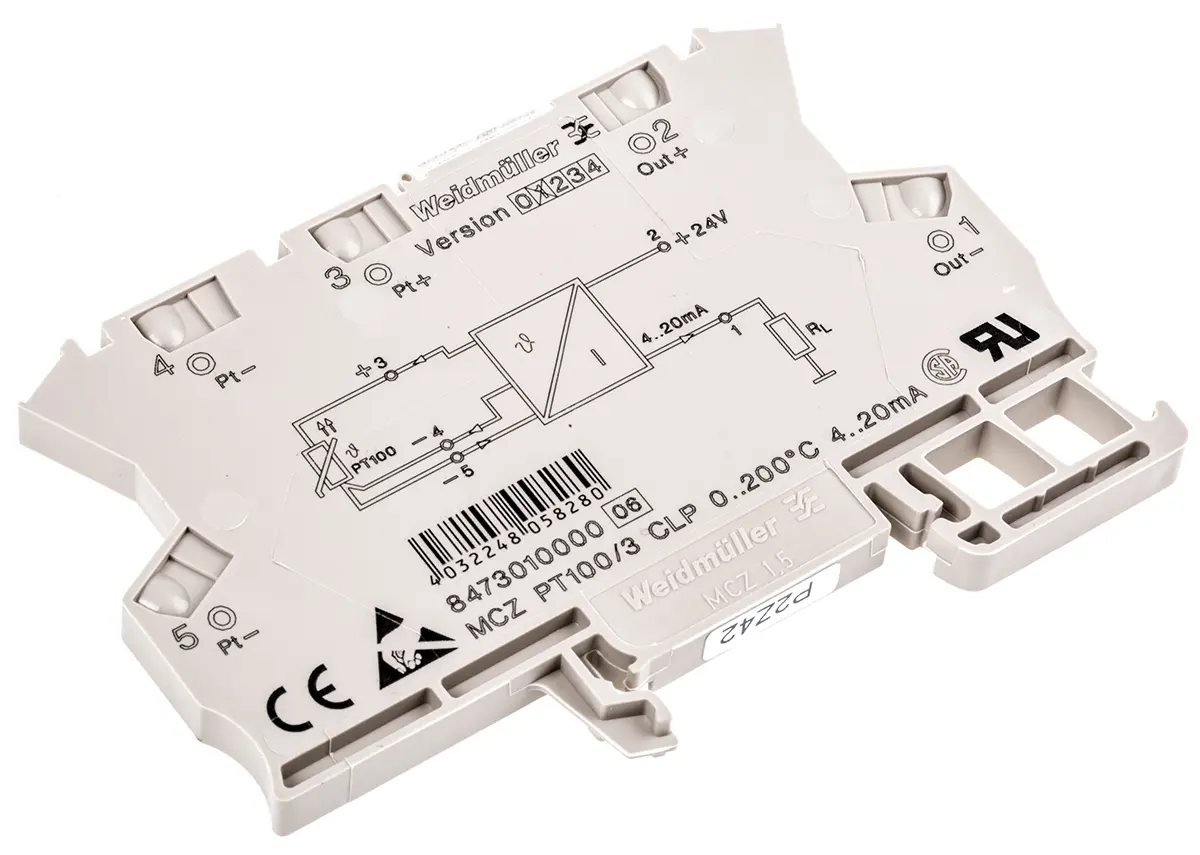 Produktfoto 1 von Weidmüller Serie ACT20X Signalwandler 9/30 V dc, Widerstands-Temperaturfühler (RTD) 0 to 200 °C EIN / Strom 4 to 20 mA