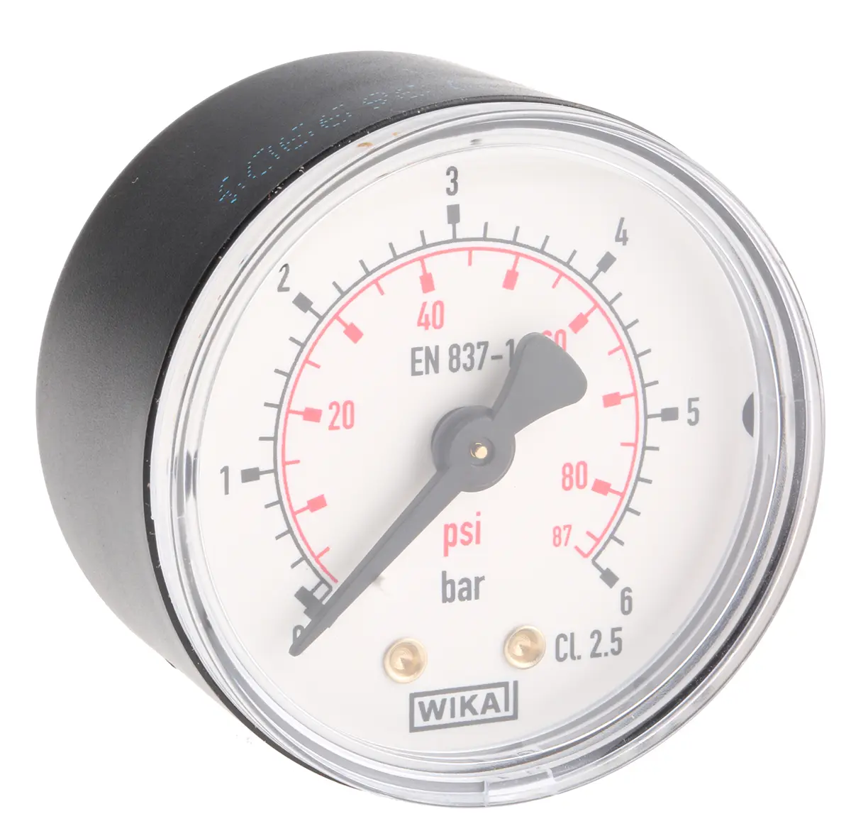 Produktfoto 1 von WIKA 111.12 Druckmessgerät Prozessanschluss hinten Analog 0bar → 6bar ± 1.6%, Ø 50mm Kunststoff Gehäuse