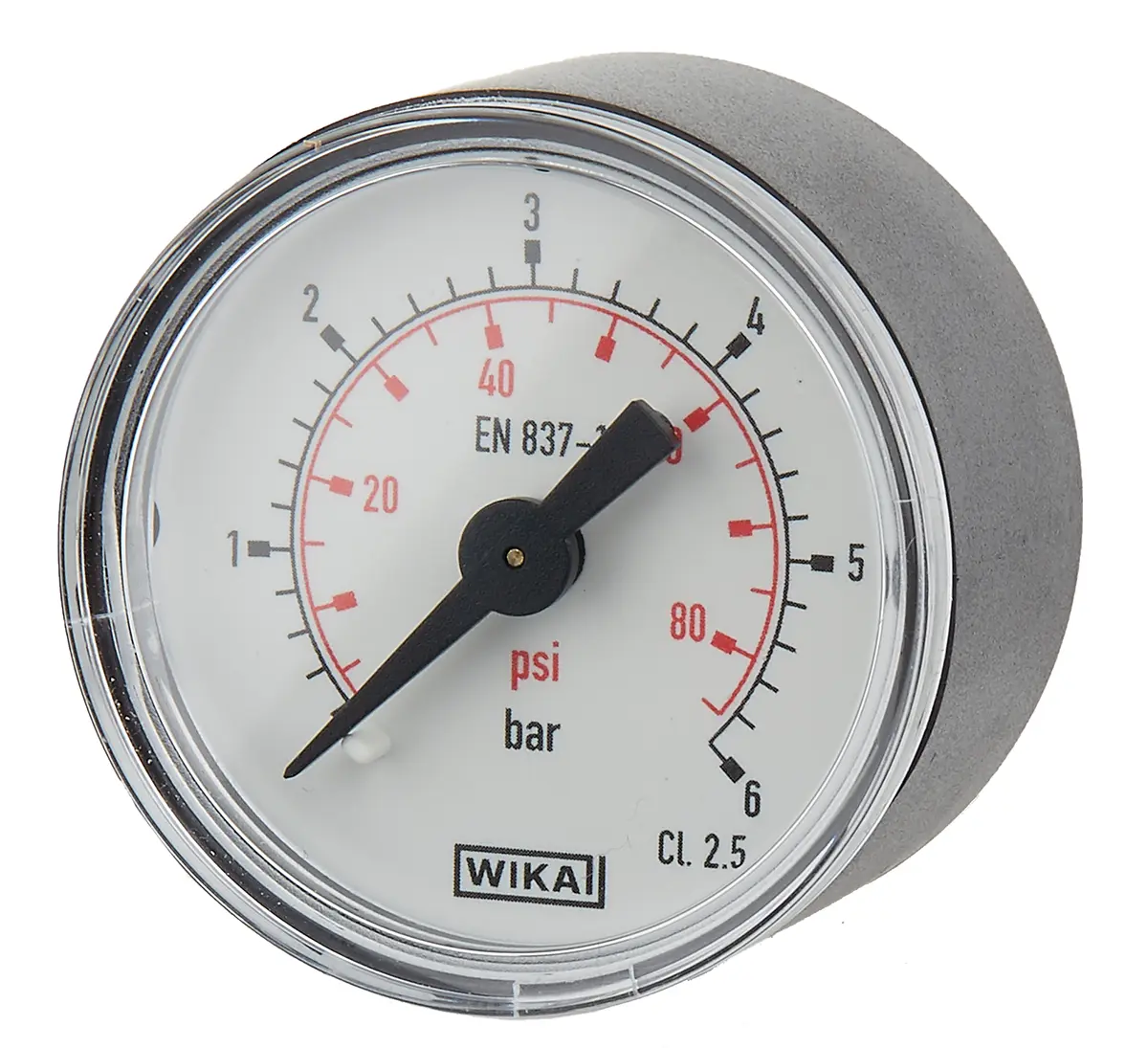 Produktfoto 1 von RS PRO Druckmessgerät Prozessanschluss hinten Analog 0bar → 6bar ±1.6%, Ø 40mm ABS Gehäuse R1/8, ISO-kalibriert