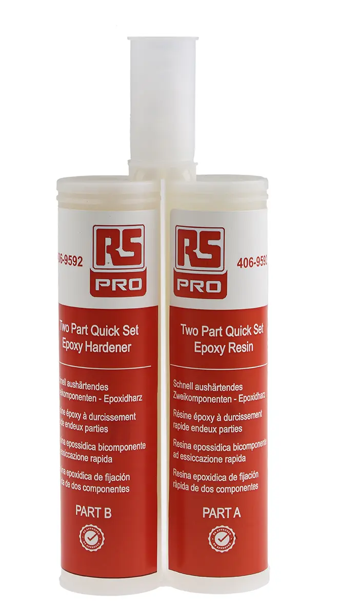 Produktfoto 1 von RS PRO  2K Epoxidkleber Flüssig Gelb, Doppelkartusche 200 ml, für Aluminium, Stahl