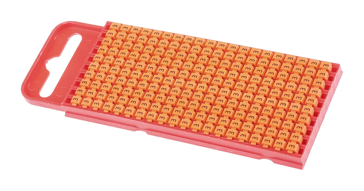 Produktfoto 1 von HellermannTyton WIC1 Kabelmarkierung Schnappbefestigung, Beschriftung: 3, Weiß Orange, Ø 2 mm - 2.8 mm, 3 mm x 5 mm