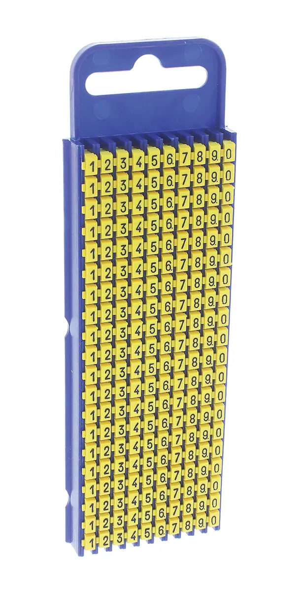 Produktfoto 1 von HellermannTyton WIC2 Kabelmarkierung Schnappbefestigung, Beschriftung: 0-9, Schwarz Gelb, Ø 2.8 mm - 3.8 mm, 3 mm x 5.6