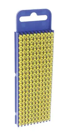 Produktfoto 1 von HellermannTyton WIC2 Kabelmarkierung Schnappbefestigung, Beschriftung: 0-9, Schwarz Gelb, Ø 2.8 mm - 3.8 mm, 3 mm x