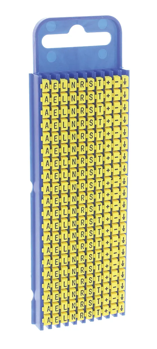Produktfoto 1 von HellermannTyton WIC2 Kabelmarkierung Schnappbefestigung, Beschriftung: +, A, E, Erde, L, N, R, S, T, Schwarz Weiß, Ø 2.8