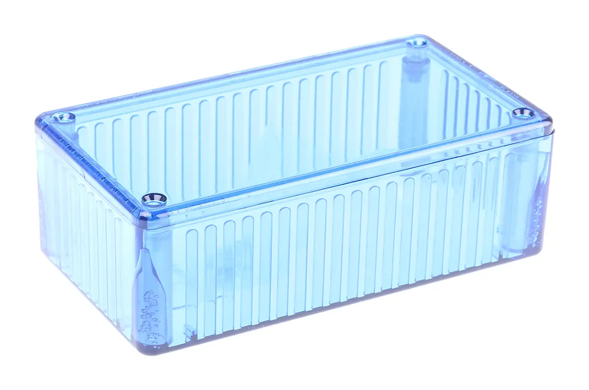 Produktfoto 1 von Hammond 1591; Gehäuse; Polycarbonat; Blau transparent IP54 Breite 65 mm Höhe 36 mm Länge 120 mm