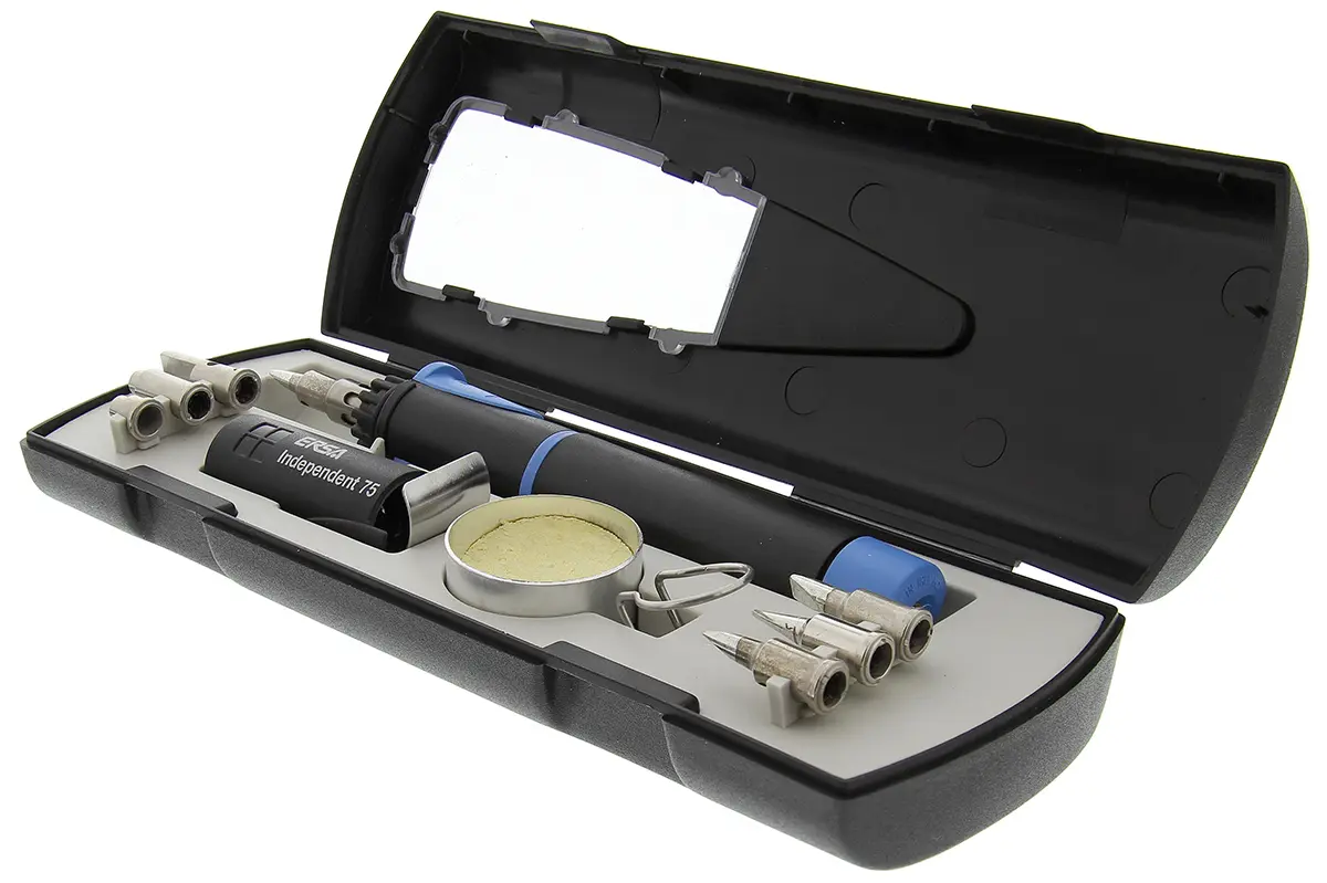 Produktfoto 1 von Ersa 75W Independent 75 Gas Schwammbehälter (Profi-Set), Gas-Lötkolben mit Chisel-förmiger Lötspitze 2,4 mm,