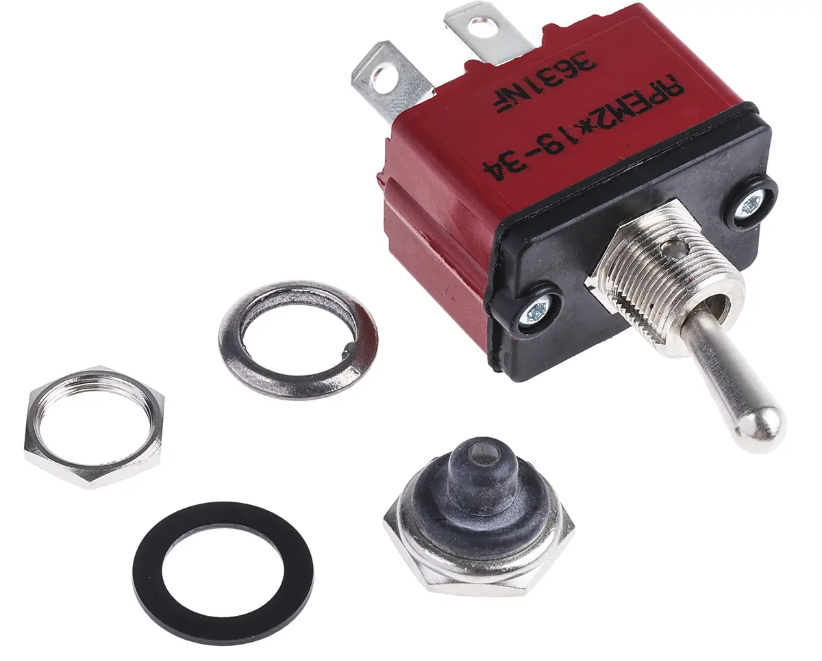 APEM Tafelmontage Kippschalter 1-poliger Ein/Ausschalter Ein-Aus 12 A, IP 67, Flachstecker