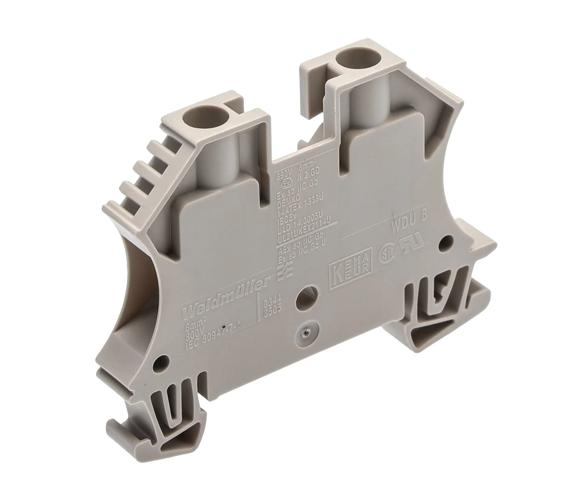 Produktfoto 1 von Weidmüller WDU Anschlussklemmenblock DIN-Schiene 1 Dunkelbeige, 6 mm², 800 V Schraubbefestigung IECEx/ATEX