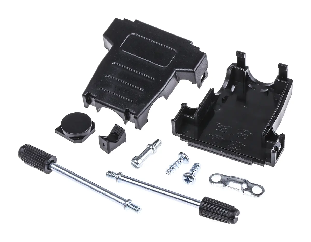 Produktfoto 1 von MH Connectors MHDSSK-T/P D-Sub-Gehäuse Abgewinkelt, Gerade, 15-polig, D: D-Sub-Gehäuse Zugentlastung, Schwarz, Größe A,