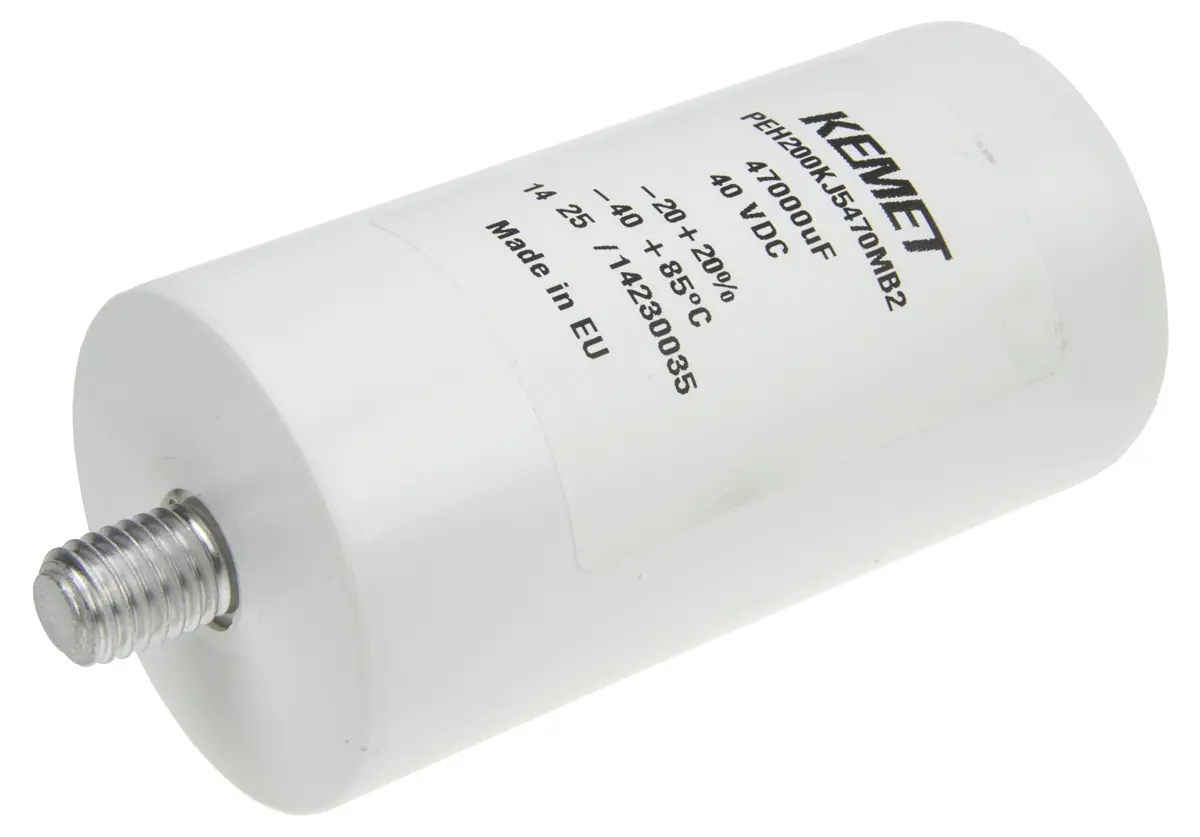 Produktfoto 1 von KEMET PEH200, Schraub Aluminium-Elektrolyt Kondensator 47000μF ±20% / 40V dc, Ø 51.6mm x 98.5mm x 98.5mm, +85°C
