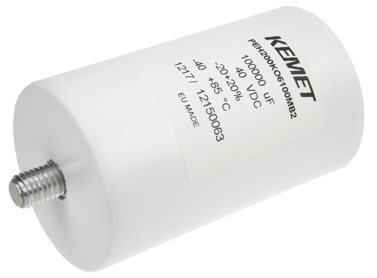 Produktfoto 1 von KEMET PEH200, Schraub Aluminium-Elektrolyt Kondensator 0.1F ±20% / 40V dc, Ø 66.6mm x 109.2mm x 109.2mm, +85°C