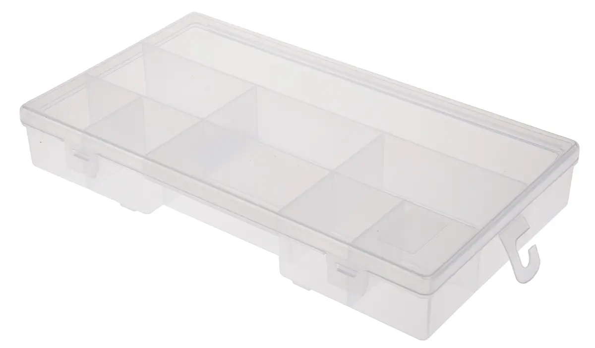 Produktfoto 1 von RS PRO Kleinteilebox, Polypropylen Klar, 9 Fächer, 38 mm x 245 mm x 143 mm