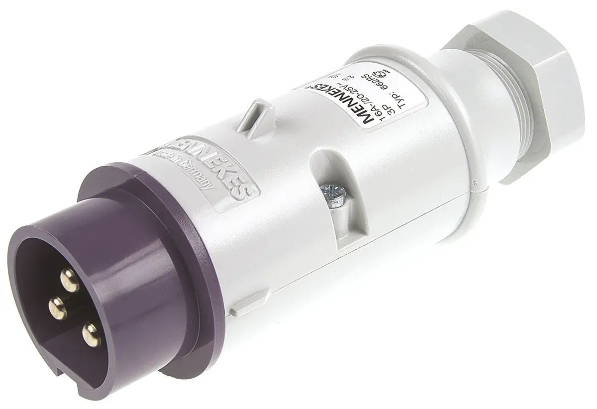Produktfoto 1 von MENNEKES Leistungssteckverbinder Violett 3P, 20V, 25 V, Kabel Gerade IP44 16A