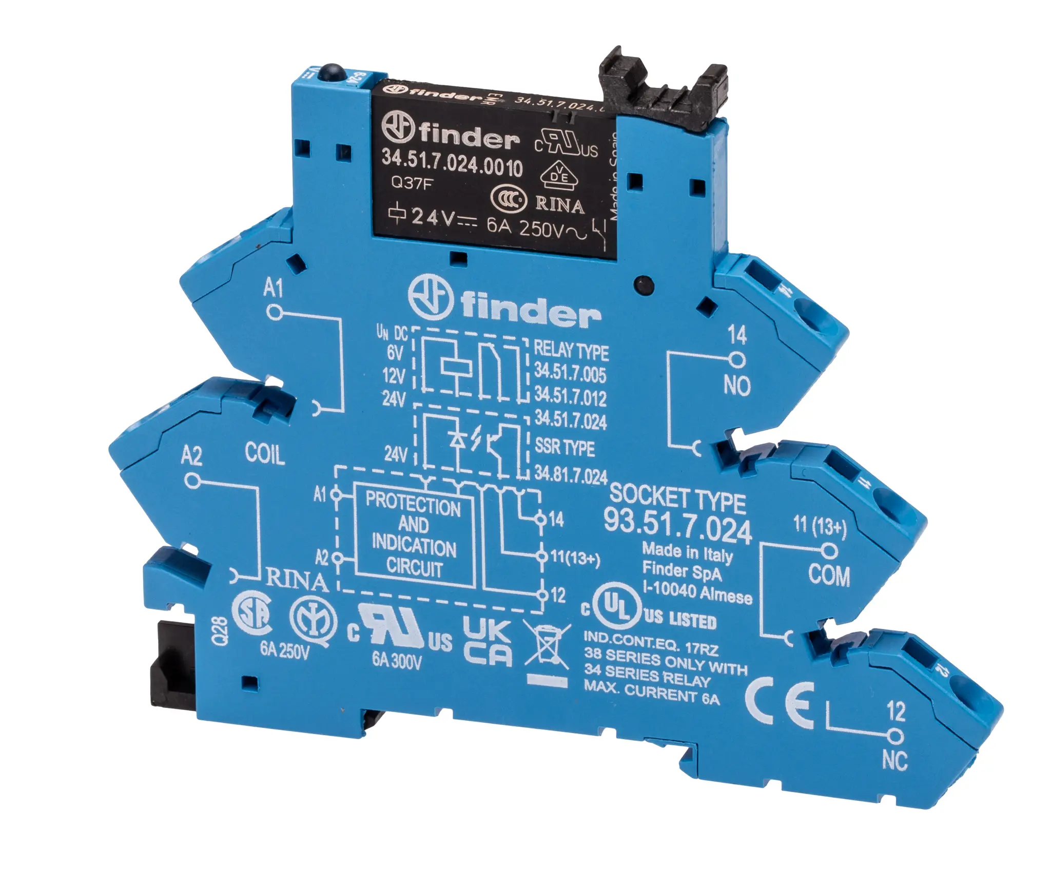 Finder 38 Series Interface Relais 24V dc, 1-poliger Wechsler DIN-Schienen 250V ac