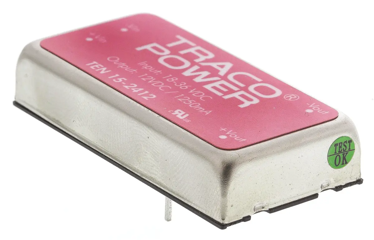 TRACOPOWER TEN 15 DC/DC-Wandler 15W 24 V dc IN, 12V dc OUT / 1.25A Durchsteckmontage 1.5kV dc isoliert
