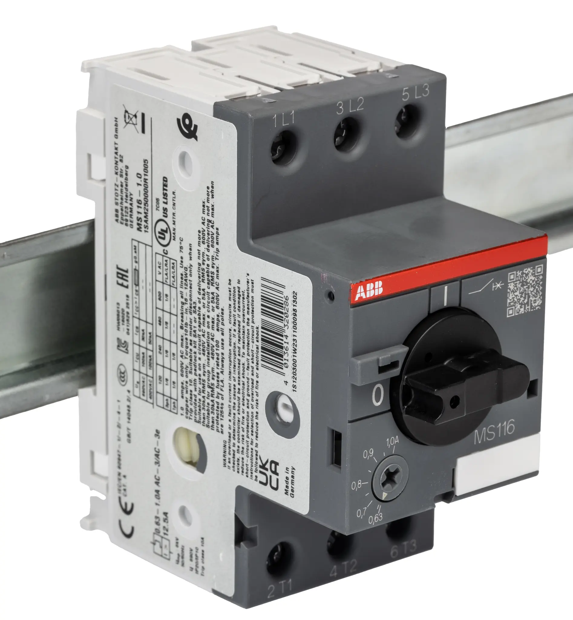 Produktfoto 1 von ABB MS116 Motorschutzschalter, 1 A 690 V ac 90mm x 45mm