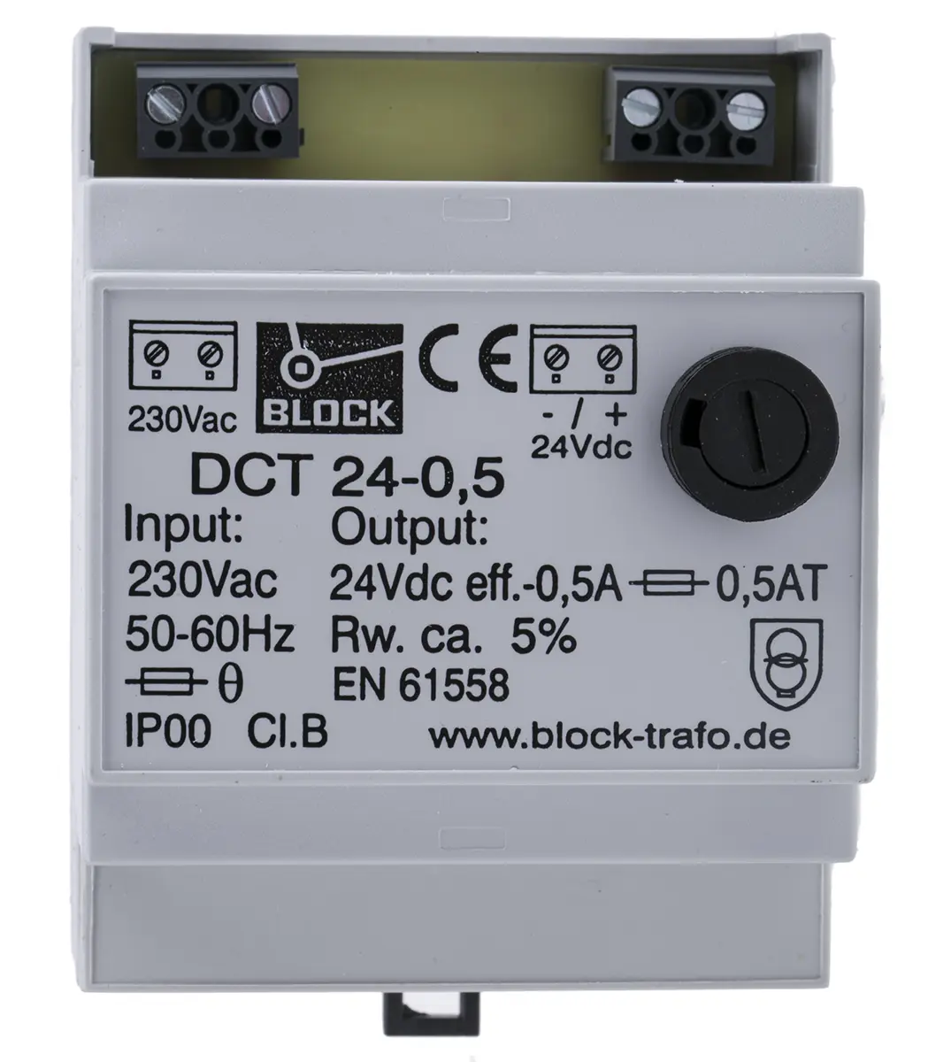 Produktfoto 1 von Block DCT DIN-Schienen Netzteil Linear 24V dc / 500mA 12W 230V ac