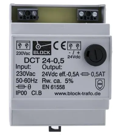 Produktfoto 1 von Block DCT DIN-Schienen Netzteil Harzgekapselter Transformator 230V ac AC / 0.50 A 24V dc DC 12.00 W