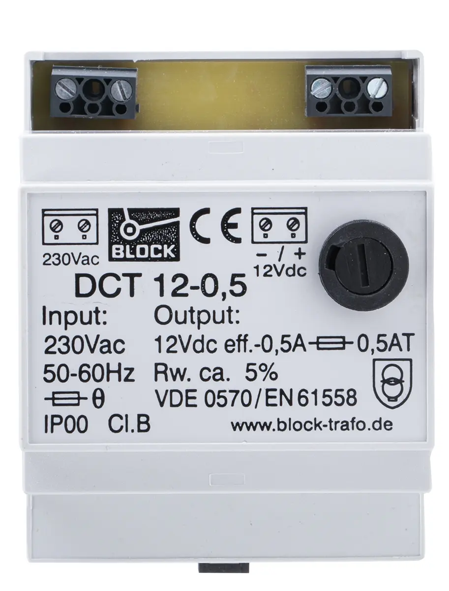 Produktfoto 1 von Block DCT DIN-Schienen Netzteil Linear 12V dc / 500mA 6W 230V ac