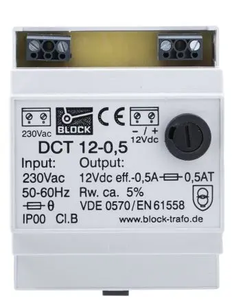 Produktfoto 1 von Block DCT DIN-Schienen Netzteil Sicherheitstrenntransformator 230V ac AC / 0.50 A 12V dc DC 6.00 W