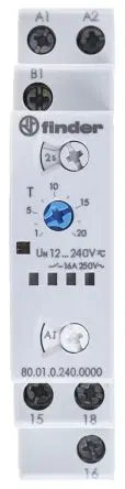 Finder 80 Zeitrelais, DIN-Hutschiene 12 to 240 V ac/dc 12V ac, 240 V ac, 0.1 to 20 min, 0.1 to 24 h, 0.1 to 20 s, 1