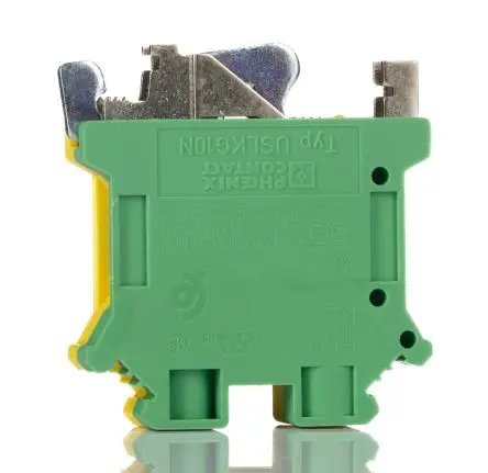 Produktfoto 1 von Phoenix Contact Schutzleiterklemme, USLKG 10 N, 2-polig, 20AWG, 6 AWG, 0.5mm², 16 mm² Schraubbefestigung, Gelb, Grün