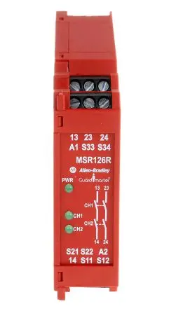 Produktfoto 1 von Allen Bradley Sicherheitsrelais 24V ac/dc, 2 Sicherheitskontakte, Überwacht RoHS SIL IEC 61508