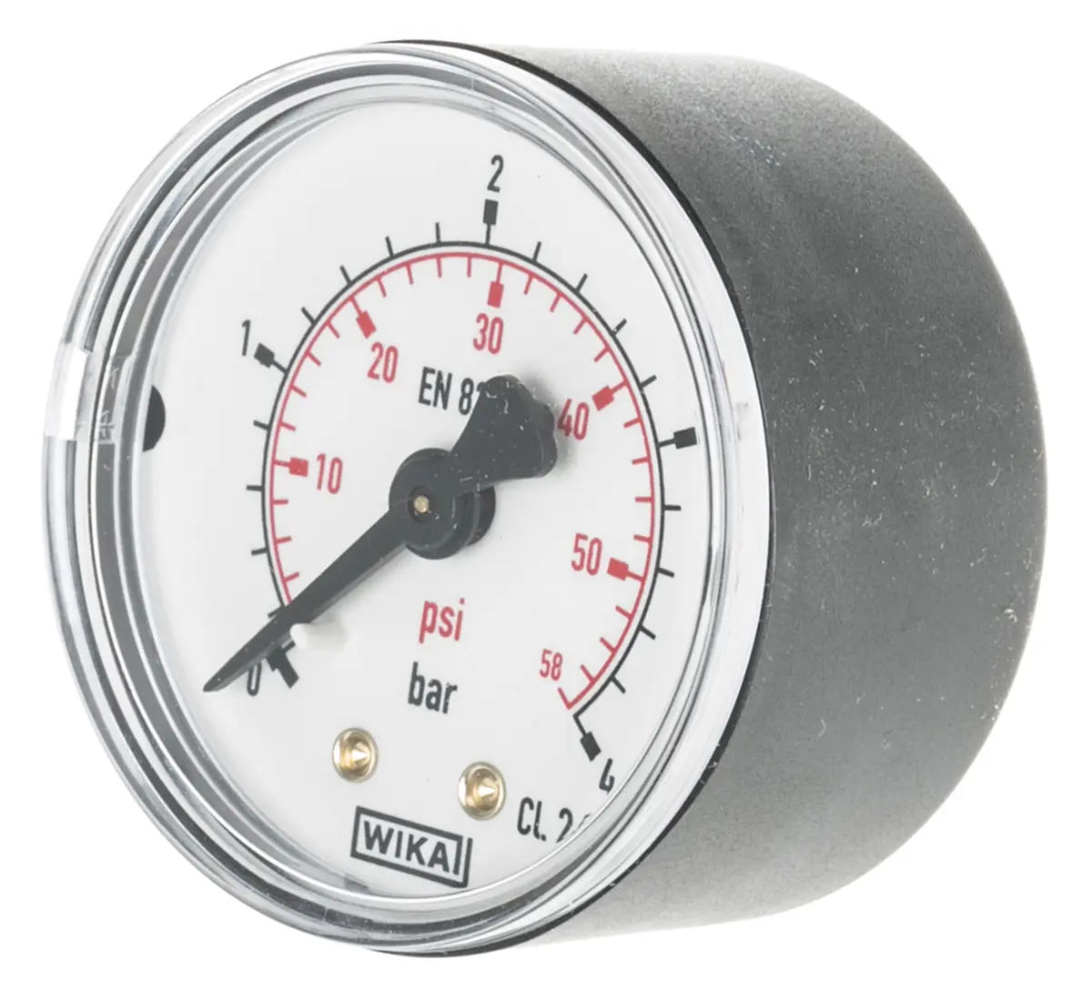 Produktfoto 1 von WIKA 111.12 Druckmessgerät Prozessanschluss hinten Analog 0bar → 4bar ± 1.6%, Ø 50mm Kunststoff Gehäuse