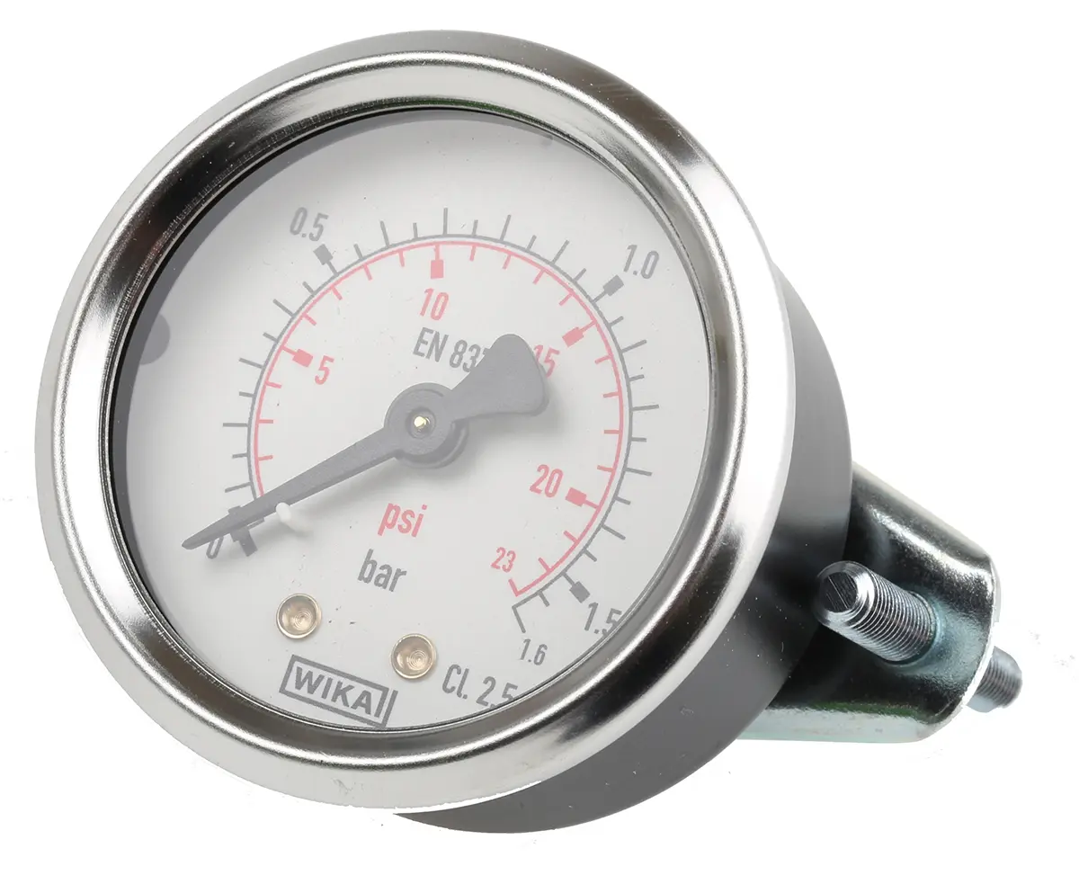 Produktfoto 1 von WIKA 111.12 Druckmessgerät Prozessanschluss hinten Analog 0bar → 1.6bar ± 2.5%, Ø 50mm Kunststoff Gehäuse