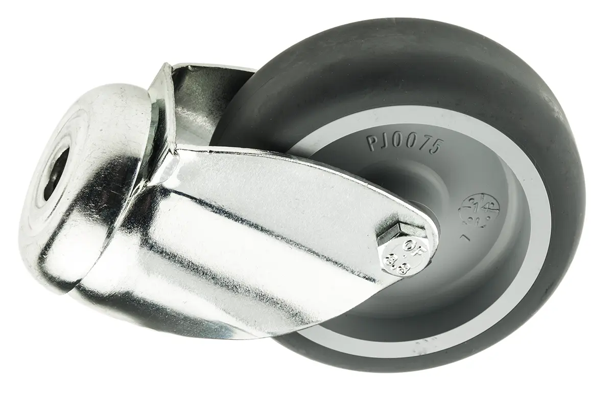 Produktfoto 1 von Tente Drehlager Lenkrolle, Rad ø 75mm, 75kg, Ges H. 100mm, Rad B. 25mm, Einfachbolzen, Gummi-Material