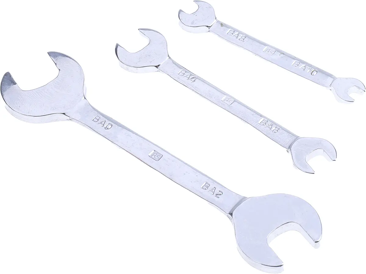 Produktfoto 1 von RS PRO Gabelschlüssel Gabelschlüssel CrV-Stahl, 3-teilig BA 4 x BA 6, BA 0 x BA 2, BA 8 x BA 10