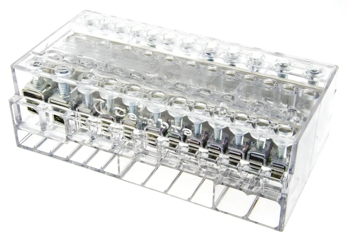 Produktfoto 1 von RS PRO Verteilerblock 12-polig / 500 V 160A, Polycarbonat Klar
