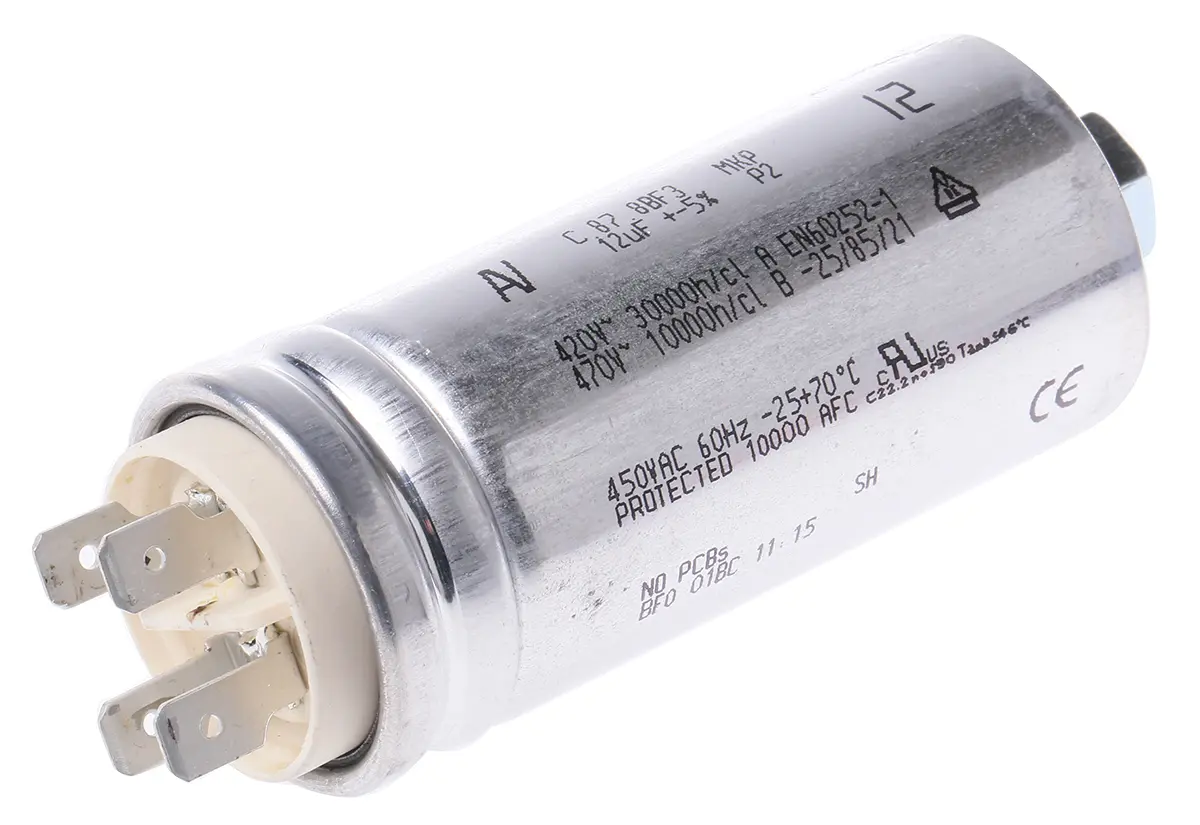 KEMET C87, Polypropylen Motorkondensator, 12μF, ±5% / 500Vac, Gehäusemontage