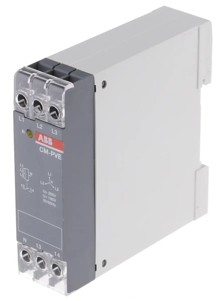 Produktfoto 1 von ABB CM-PVE Überwachungsrelais, für Phase, Spannung 185 → 265V ac 1, 3-phasig, 1-poliger Schließer Überspannung,