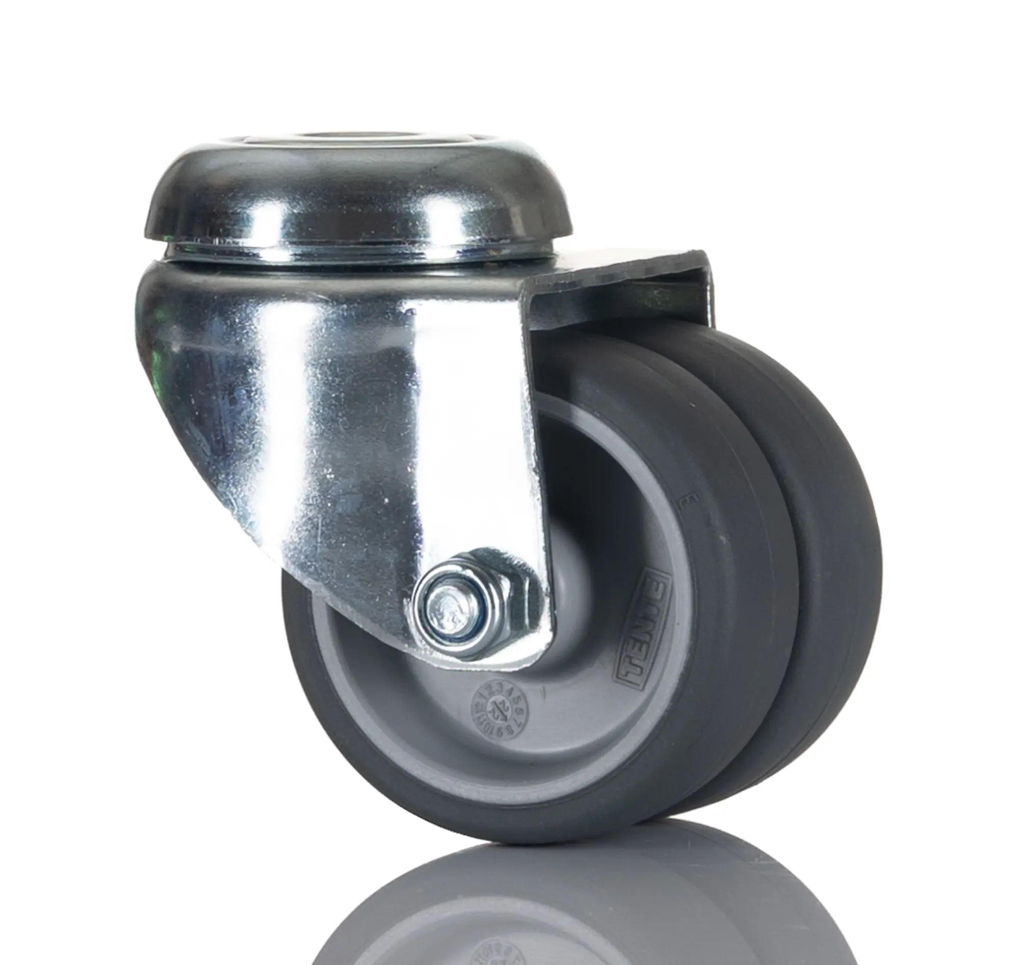 Produktfoto 1 von Tente Drehlager Lenkrolle, Rad ø 50mm, 70kg, Ges H. 70mm, Rad B. 20mm, Einfachbolzen, Gummi-Material