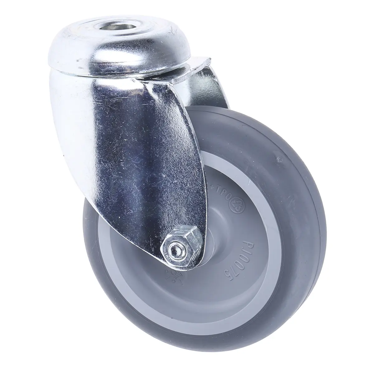 Produktfoto 1 von Tente Drehlager Lenkrolle, Rad ø 75mm, 75kg, Ges H. 100mm, Rad B. 25mm, Einfachbolzen, Gummi-Material