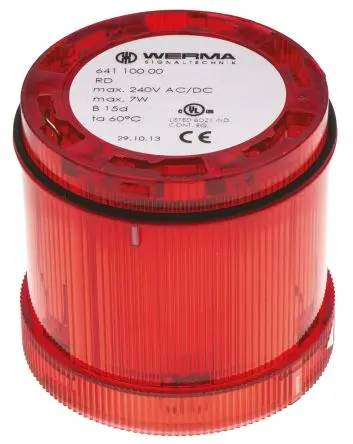 Produktfoto 1 von Werma 641 Blinken Signalleuchte Dauer-Licht 230V ac/dc Rot Wechselstrom/Gleichstrom IP65, 70 mm x 65 mm