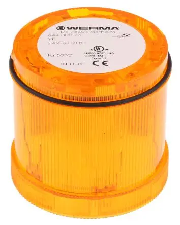 Werma 644 LED Signalleuchte Dauer-Licht 24V dc Gelb Wechselstrom/Gleichstrom IP65, 70 mm x 65 mm, ATEX-Zulassung